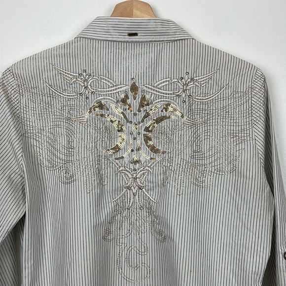 ROAR button down shirt women size L long sleeve striped western cotton 2 pockets - Picture 9 of 11